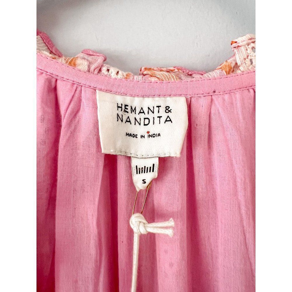NWT Hemant and Nandita Sidra Maxi Dress, Pink Cotton Long Sleeve Size Small - Picture 9 of 13